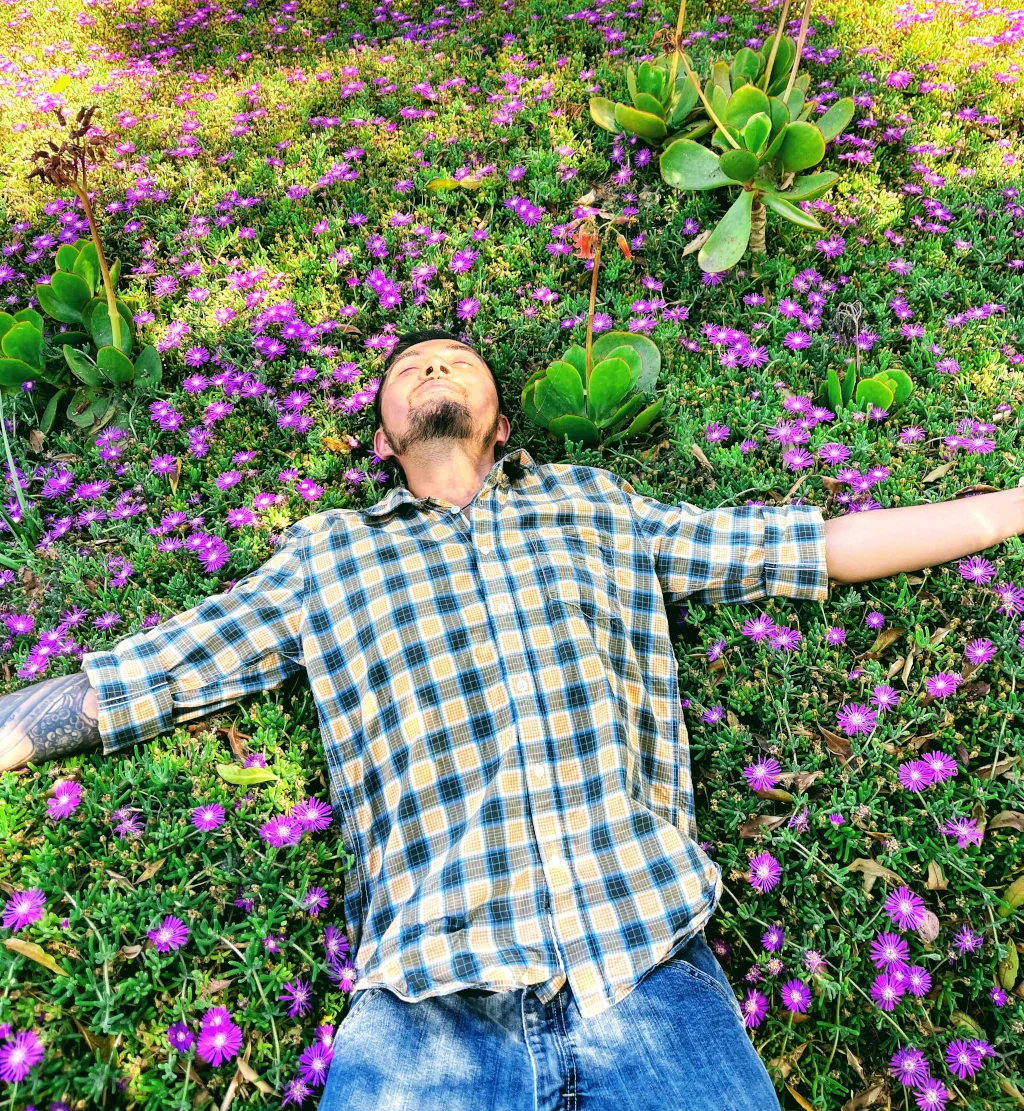 Lying in a bed of flowers