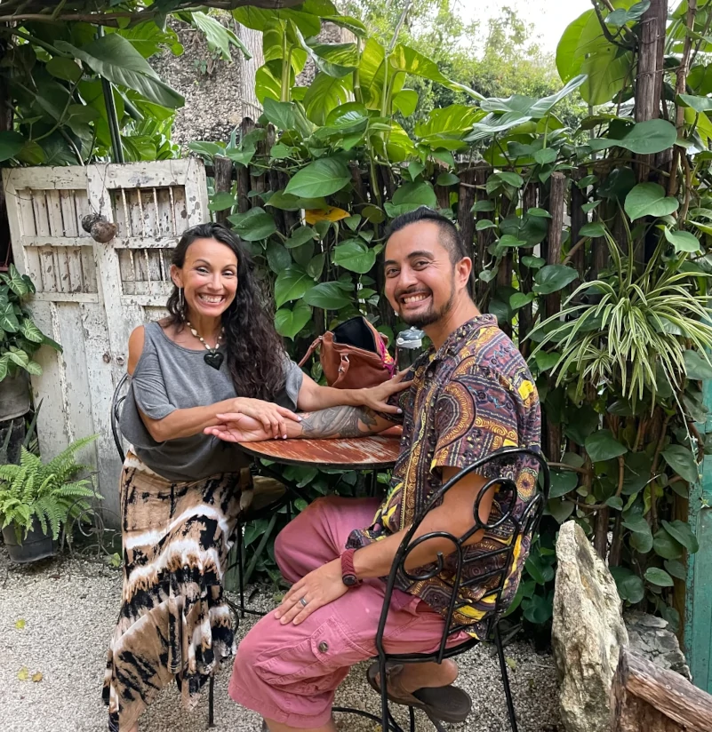 Erika Buenaflor and Miguel Buenaflor at a cafe table